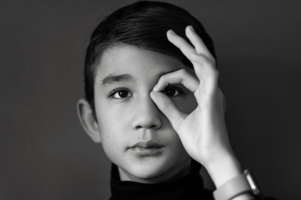 black and white portrait of boy