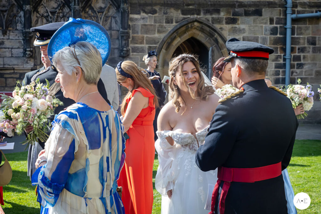 Wedding guests at Hexham Abbey Wedding Northumberland
