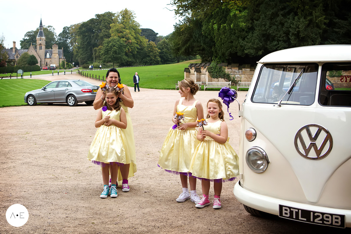 bridesmaids laughing at newstead baby