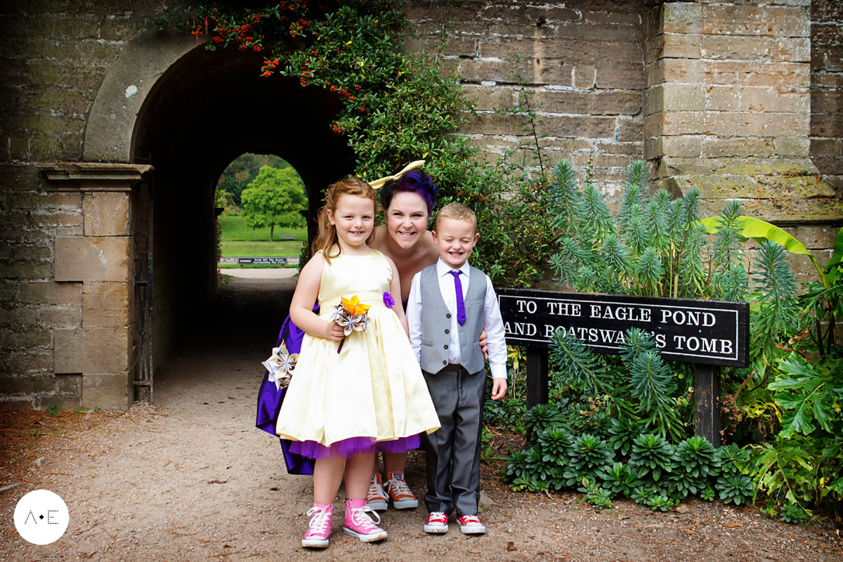 bride with children at newstead abbey captured by nottingham wedding photographer Alison Edwards Photography