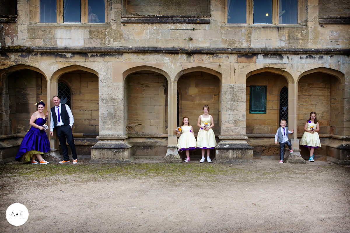 bride groom and children at wedding at newstead abbey captured by nottingham wedding photographer Alison Edwards Photography