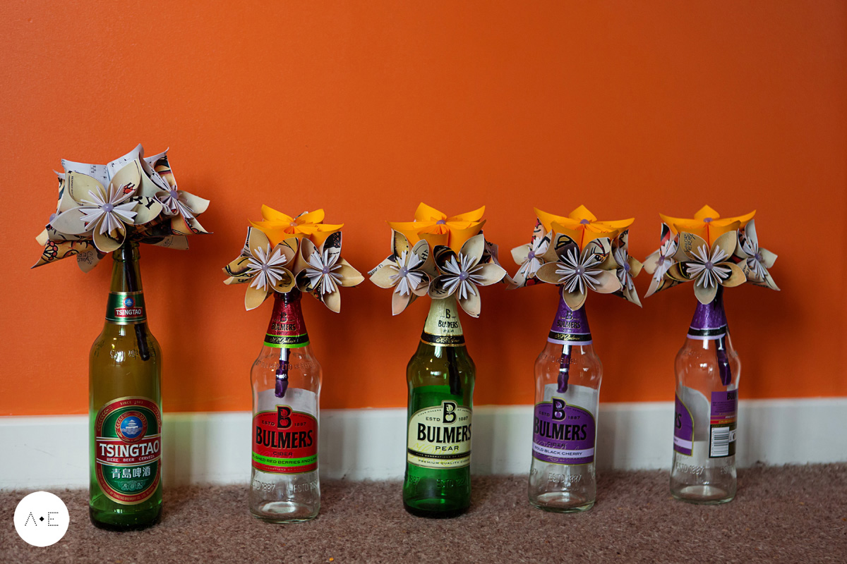 hand made flowers in jars